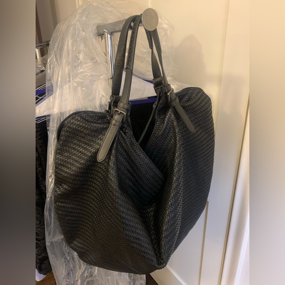 Gianni Segatta Ricamo Large Black Leather Hobo Weekender Tote Made in It… - Picture 1 of 4